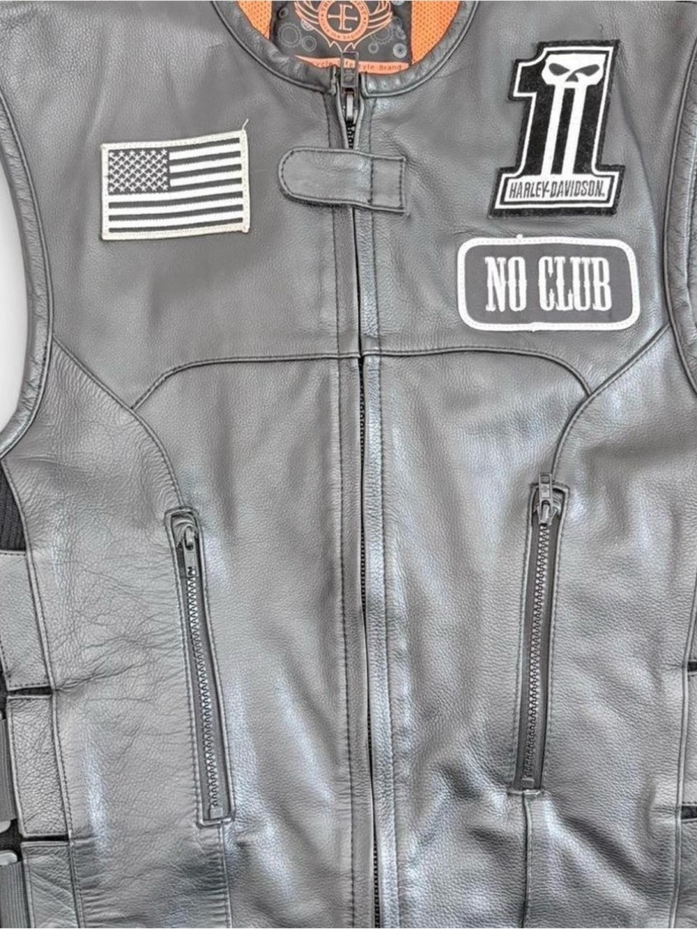 Element Black Leather Vest with Patch Details